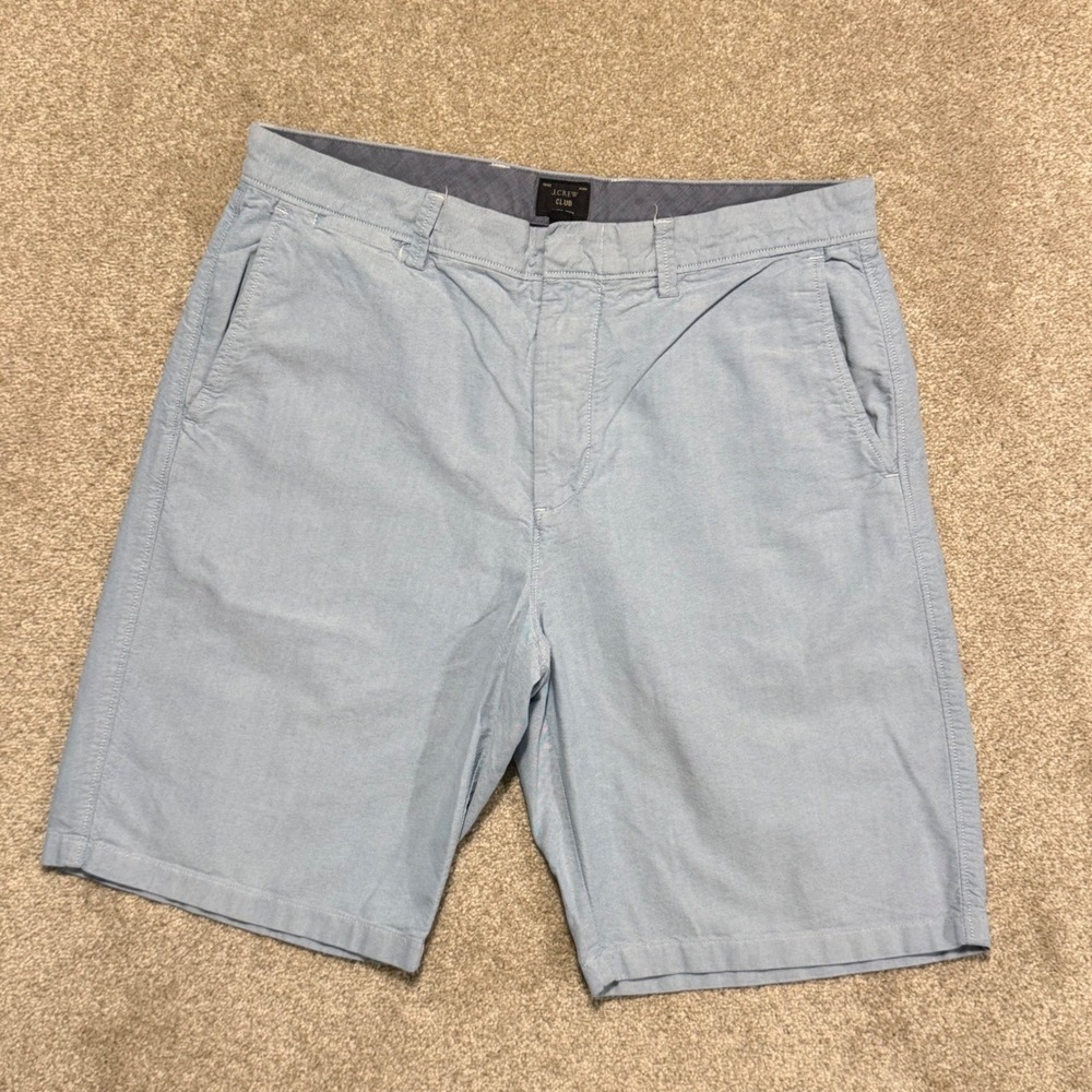 J.Crew Linen Blend Shorts Men 33 Light Blue Oxford Chino Flat Front 10.5 In